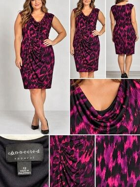 Connected Apparel Abstract Midi Dress Pink & Black Size 12 Like New